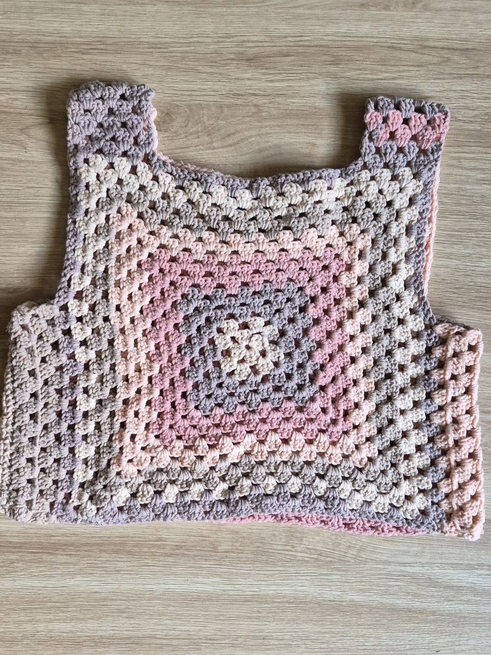Handmade Crocheted Square Tank Top - Pastel Pink, Cream & Taupe